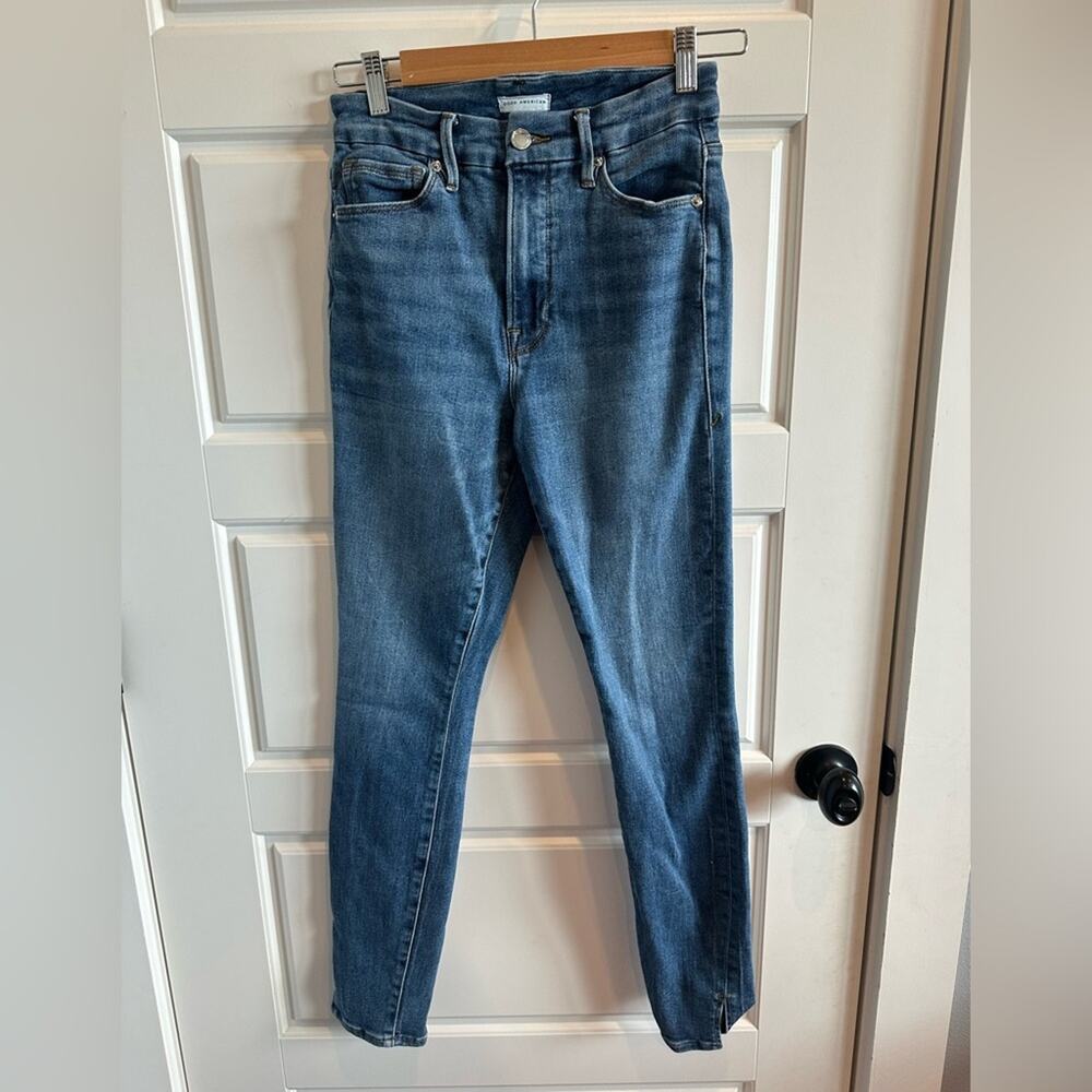 Good American Good Waist Ankle Slit Skinny Jeans